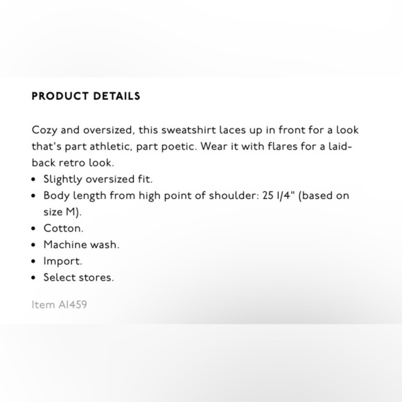 Madewell Lace-Up Oversize Sweatshirt. Cream Color. Size Small. - Picture 6 of 7